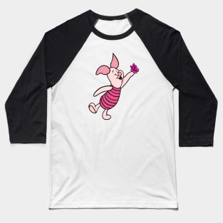 Little Pig with Awareness Ribbon Butterfly (Pink) Baseball T-Shirt